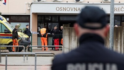 A police officer stands, following a knife attack in a primary school, in Zagreb, Croatia, December 20, 2024. (REUTERS)