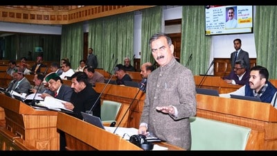 Himachal Pradesh chief minister Sukhvinder Singh Sukhu speaking on Day 3 of the winter assembly session in Dharamshala on Friday. (HT Photo) Himachal Pradesh chief minister Sukhvinder Singh Sukhu speaking on Day 3 of the winter assembly session in Dharamshala on Friday. (HT Photo)