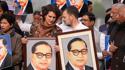 LoP in the Lok Sabha Rahul Gandhi and Congress MP Priyanka Gandhi Vadra take part in a protest. (PTI file photo)