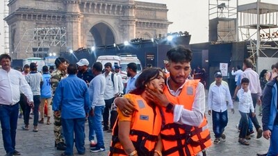 Passengers after being rescued in a joint operation by the Indian Navy and Indian Coast Guard after a ferry capsized off Mumbai coast. (PTI) Passengers after being rescued in a joint operation by the Indian Navy and Indian Coast Guard after a ferry capsized off Mumbai coast. (PTI)