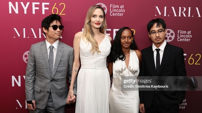 Angelina Jolie attended the Maria premiere at NY with her three kids Pax, Zahara and Maddox. (Dimitrios Kambouris/Getty)