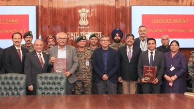 The deal with L&T was termed as “a proud flag-bearer of ‘Aatmanirbhar Bharat’ (@SpokespersonMoD/X) The deal with L&T was termed as “a proud flag-bearer of ‘Aatmanirbhar Bharat’ (@SpokespersonMoD/X)