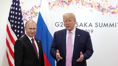 File photo of Russia's President Vladimir Putin and US President Donald Trump at a meeting on the sidelines of the G20 summit in Osaka, Japan June 28, 2019. (REUTERS)