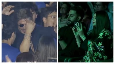 Shah Rukh Khan, Abhishek Bachchan and Aishwarya Rai all grooved to the music at their kids' school function. Shah Rukh Khan, Abhishek Bachchan and Aishwarya Rai all grooved to the music at their kids' school function.