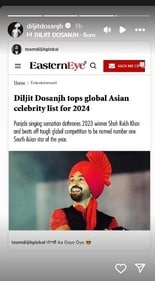 Diljit's Insta story. Diljit's Insta story.