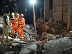 DRF personnel carrying out rescue operations at the site in Sohana, Mohali, on Saturday. (SANJEEV SHARMA/HT) DRF personnel carrying out rescue operations at the site in Sohana, Mohali, on Saturday. (SANJEEV SHARMA/HT)