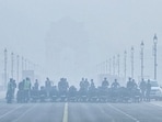 Defence personnel during Republic Day rehearsals at Kartavya Path in New Delhi on Friday. (HT Photo) Defence personnel during Republic Day rehearsals at Kartavya Path in New Delhi on Friday. (HT Photo)