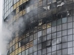 A view shows a damaged multi-storey residential building following an alleged Ukrainian drone attack in the course of Russia-Ukraine conflict, in Kazan, Russia r