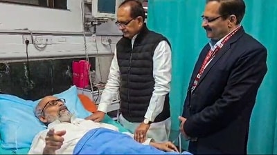 Union Minister Shivraj Singh Chouhan meets Bharatiya Janata Party (BJP) MP Pratap Sarangi, who sustained injuries in parliament premises after an alleged scuffle between the opposition and ruling alliance (ANI X) Union Minister Shivraj Singh Chouhan meets Bharatiya Janata Party (BJP) MP Pratap Sarangi, who sustained injuries in parliament premises after an alleged scuffle between the opposition and ruling alliance (ANI X)
