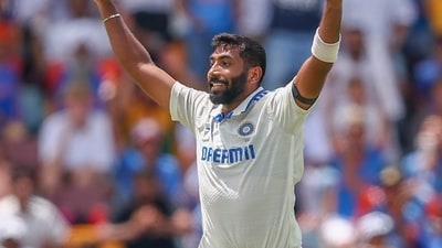 India's Jasprit Bumrah celebrates the wicket of Australia's Marnus Labuschagne during play on day five of the third cricket test between India and Australia (AP) India's Jasprit Bumrah celebrates the wicket of Australia's Marnus Labuschagne during play on day five of the third cricket test between India and Australia (AP)