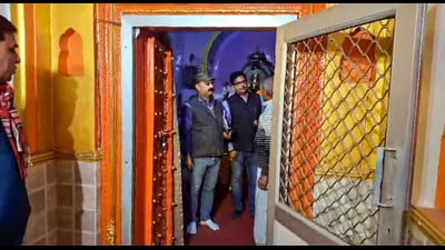 ASI team members conduct a survey at the ancient Kalki Vishnu temple, in Sambhal on Saturday. (PTI) ASI team members conduct a survey at the ancient Kalki Vishnu temple, in Sambhal on Saturday. (PTI)
