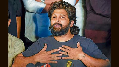 Actor Allu Arjun addresses a press conference in Hyderabad on Saturday. (PTI) Actor Allu Arjun addresses a press conference in Hyderabad on Saturday. (PTI)