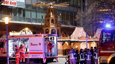 Germany car attack: Emergency personnel work at a Christmas market after a car drove into a group of people, according to local media, in Magdeburg, Germany, December 21, 2024.&nbsp; (REUTERS)
