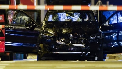 The car that was rammed into a large crowd of revellers at a Magdeburg Christmas market is seen following the attack in Magdeburg, Germany December 21, 2024. (REUTERS)