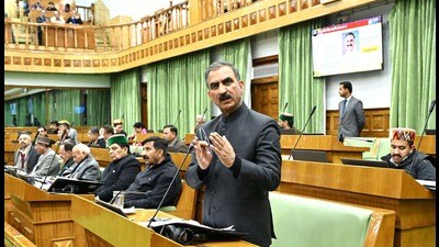 Himachal Pradesh chief minister Sukhvinder Singh Sukhu speaks on the last day of the assembly winter session in Dharamshala on Saturday. (HT Photo) Himachal Pradesh chief minister Sukhvinder Singh Sukhu speaks on the last day of the assembly winter session in Dharamshala on Saturday. (HT Photo)