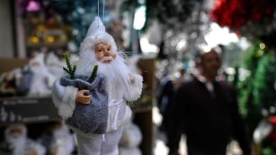 A Santa Claus decorative article is displayed at a Christmas market ahead of the celebrations in New Delhi on December 13, 2024. (AFP) A Santa Claus decorative article is displayed at a Christmas market ahead of the celebrations in New Delhi on December 13, 2024. (AFP)