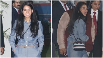 Radhika Merchant attends the Dhirubhai Ambani International School's annual day in a simple outfit. Radhika Merchant attends the Dhirubhai Ambani International School's annual day in a simple outfit.