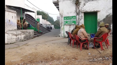 Sambhal: Police personnel keep a vigil near Shahi Jama Masjid, in Sambhal, Uttar Pradesh, Wednesday, Nov. 27, 2024. Two days after violence broke out during a court-ordered survey of a Mughal-era mosque, life in Sambhal was gradually returning to normal on Tuesday with schools reopening and several shops selling daily essentials resuming operations. (PTI Photo) (PTI) Sambhal: Police personnel keep a vigil near Shahi Jama Masjid, in Sambhal, Uttar Pradesh, Wednesday, Nov. 27, 2024. Two days after violence broke out during a court-ordered survey of a Mughal-era mosque, life in Sambhal was gradually returning to normal on Tuesday with schools reopening and several shops selling daily essentials resuming operations. (PTI Photo) (PTI)
