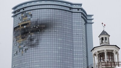 Visuals on Russian social media networks showed drones hitting high rise buildings setting off fireballs. (REUTERS)