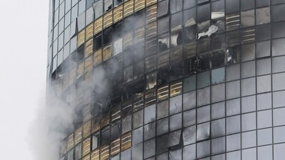 A view shows a damaged multi-storey residential building following an alleged Ukrainian drone attack in the course of Russia-Ukraine conflict, in Kazan. (REUTERS)