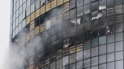 A view shows a damaged multi-storey residential building following an alleged Ukrainian drone attack in the course of Russia-Ukraine conflict, in Kazan, Russia r (REUTERS)