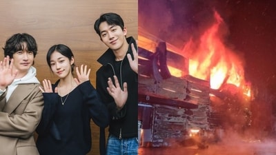 Fire breaks out at the K-drama set. (left to right) Cho Seung Woo, Roh Yoon Seo and Nam Joo Hyuk were confirmed as the leading cast for Netflix's East Palace K-drama. (Photo credit: Netflix (left), Yeoncheon Fire Station (right)) Fire breaks out at the K-drama set. (left to right) Cho Seung Woo, Roh Yoon Seo and Nam Joo Hyuk were confirmed as the leading cast for Netflix's East Palace K-drama. (Photo credit: Netflix (left), Yeoncheon Fire Station (right))