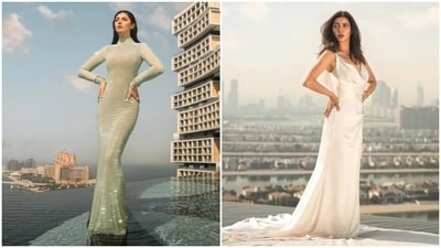 Looking gorgeous as ever, Mahira wore these two gowns for a magazine photoshoot. While the sea green sequinned number hugs her curves like a second skin, the white satin gown features a cowl neckline, a plunging back, and a long train.&nbsp; 