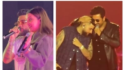 Karan Aujla with Parineeti Chopra; (right) breaks down as Vicky Kaushal talks about him (Photos: Soumya Vajpayee/HT and X)