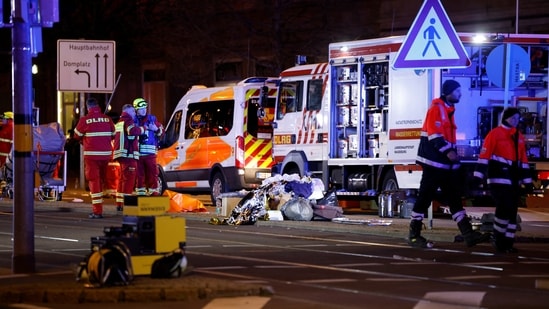 Germany car attack: Emergency personnel work at a Christmas market after a car drove into a group of people, according to local media, in Magdeburg, Germany, December 21, 2024.&nbsp;(REUTERS)