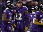 Derrick Henry #22 of the Baltimore Ravens reacts during the third quarter against the Pittsburgh Steelers at M&T Bank Stadium on December 21, 2024 in Baltimore, Maryland. Derrick Henry #22 of the Baltimore Ravens reacts during the third quarter against the Pittsburgh Steelers at M&T Bank Stadium on December 21, 2024 in Baltimore, Maryland.