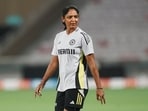 India's captain Harmanpreet Kaur during a training session.