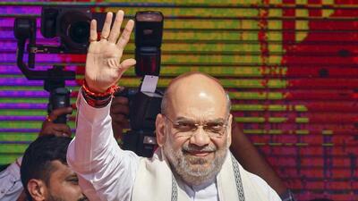 Amit Shah at a public rally in Tripura on Sunday (PTI) Amit Shah at a public rally in Tripura on Sunday (PTI)