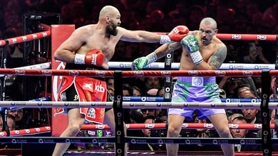 Ukraine's Oleksandr Usyk beat Tyson Fury in their heavyweight world championship rematch. (Photo by AFP) (AFP) Ukraine's Oleksandr Usyk beat Tyson Fury in their heavyweight world championship rematch. (Photo by AFP) (AFP)
