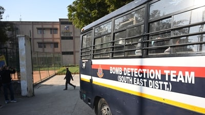 Security personnel from Bomb Squad leaves after scan the premises at Cambridge School in Delhi. (File Photo) (PTI Photo) Security personnel from Bomb Squad leaves after scan the premises at Cambridge School in Delhi. (File Photo) (PTI Photo)