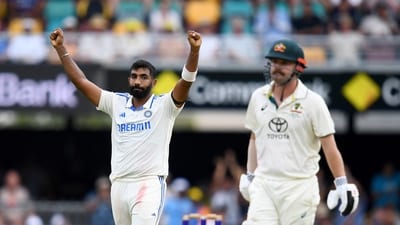 India's Jasprit Bumrah celebrates after taking the wicket of Australia's Travis Head. (AAP Image via REUTERS)