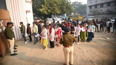 Strict police vigilence could be seen at examination centers in Bihar for the examination. (Santosh Kumar) Strict police vigilence could be seen at examination centers in Bihar for the examination. (Santosh Kumar)