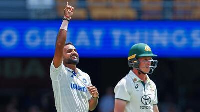 India's Akash Deep celebrates the wicket of Australia's Nathan McSweeney during the fifth day of the third Test in Brisbane. (BCCI- X)