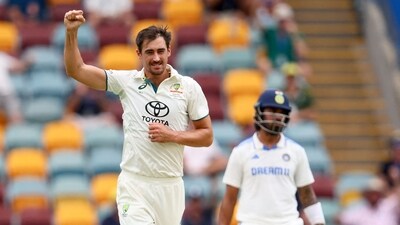 Mitchell Starc celebrates the wicket of India's Shubman Gill on day three of the third Test match between Australia and India at The Gabba. (AFP) Mitchell Starc celebrates the wicket of India's Shubman Gill on day three of the third Test match between Australia and India at The Gabba. (AFP)