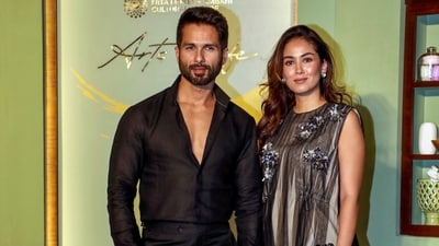 Mira Rajput and Shahid Kapoor also posed for the paparazzi in stylish looks – Shahid wore an all-black outfit, while Mira chose an embellished dress from Kanika Goyal Label, priced at <span class='webrupee'>₹</span>32,500. (PTI) Mira Rajput and Shahid Kapoor also posed for the paparazzi in stylish looks – Shahid wore an all-black outfit, while Mira chose an embellished dress from Kanika Goyal Label, priced at <span class='webrupee'>₹</span>32,500. (PTI)