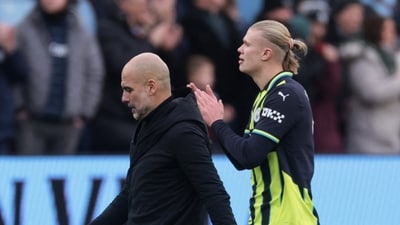 Manchester City manager Pep Guardiola and Erling Haaland look dejected after a match. (REUTERS)