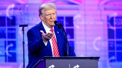 US President-elect Donald Trump speaks during Turning Point's annual AmericaFest 2024 in Phoenix, Arizona, on December 22, 2024. (AFP) US President-elect Donald Trump speaks during Turning Point's annual AmericaFest 2024 in Phoenix, Arizona, on December 22, 2024. (AFP)