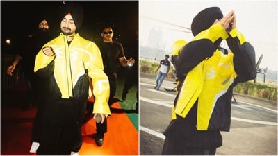Diljit Dosanjh rocks a ₹10 lakh Balenciaga racer jacket at Mumbai concert. (Instagram) Diljit Dosanjh rocks a ₹10 lakh Balenciaga racer jacket at Mumbai concert. (Instagram)