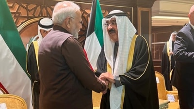 Prime Minister Narendra Modi with Kuwaiti Emir, Sheikh Meshal Al-Ahmad Al-Jaber Al-Sabah during the opening ceremony of the tournament. (X/@narendramodi) Prime Minister Narendra Modi with Kuwaiti Emir, Sheikh Meshal Al-Ahmad Al-Jaber Al-Sabah during the opening ceremony of the tournament. (X/@narendramodi)