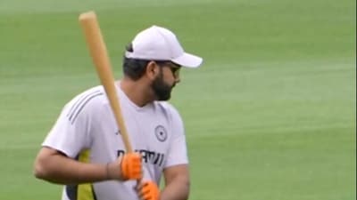 Rohit Sharma uses baseball bat during training session (X) Rohit Sharma uses baseball bat during training session (X)