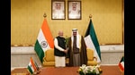 Kuwait's Crown Prince Sheikh Sabah Khaled Al-Hamad Al-Sabah shakes hands with India's Prime Minister Narendra Modi in Kuwait City, Kuwait, December 22, 2024. KUNA/Handout via REUTERS THIS IMAGE HAS BEEN SUPPLIED BY A THIRD PARTY. NO RESALES. NO ARCHIVES (via REUTERS)