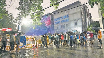A view of Rau’s IAS Coaching Centre a day after the drowning deaths. (HT Archive) A view of Rau’s IAS Coaching Centre a day after the drowning deaths. (HT Archive)