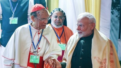 Prime Minister Narendra Modi during the Christmas celebrations hosted by the Catholic Bishops' Conference of India (CBCI), at the CBCI Centre premises in New Delhi on Monday.&nbsp; (DPR PMO)