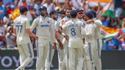 Indian players celebrates the wicket of Australia's Nathan McSweeney during play on day five of the third cricket test between India and Australia at the Gabba in Brisbane (AP)