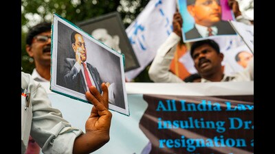 Chennai: Members of All India Lawyers Union (AILU) stage a protest against Home Minister Amit Shah over his remarks related to BR Ambedkar, outside the Madras High Court in Chennai, Friday, Dec. 20, 2024. (PTI Photo/R Senthilkumar) (PTI)