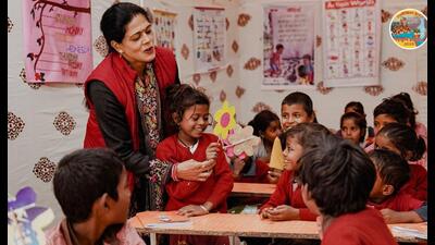 Five primary schools have been opened in Mahakumbh area in Prayagraj where children of sanitation workers deployed in mega fair are getting quality education. (Sourced) Five primary schools have been opened in Mahakumbh area in Prayagraj where children of sanitation workers deployed in mega fair are getting quality education. (Sourced)